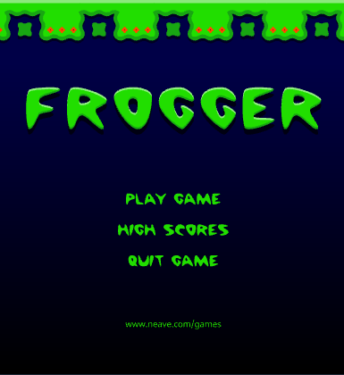 Frogger is either single-player or two players alternating. The frog starts at the bottom of the screen, which contains a horizontal road occupied by speeding cars, trucks, and bulldozers.